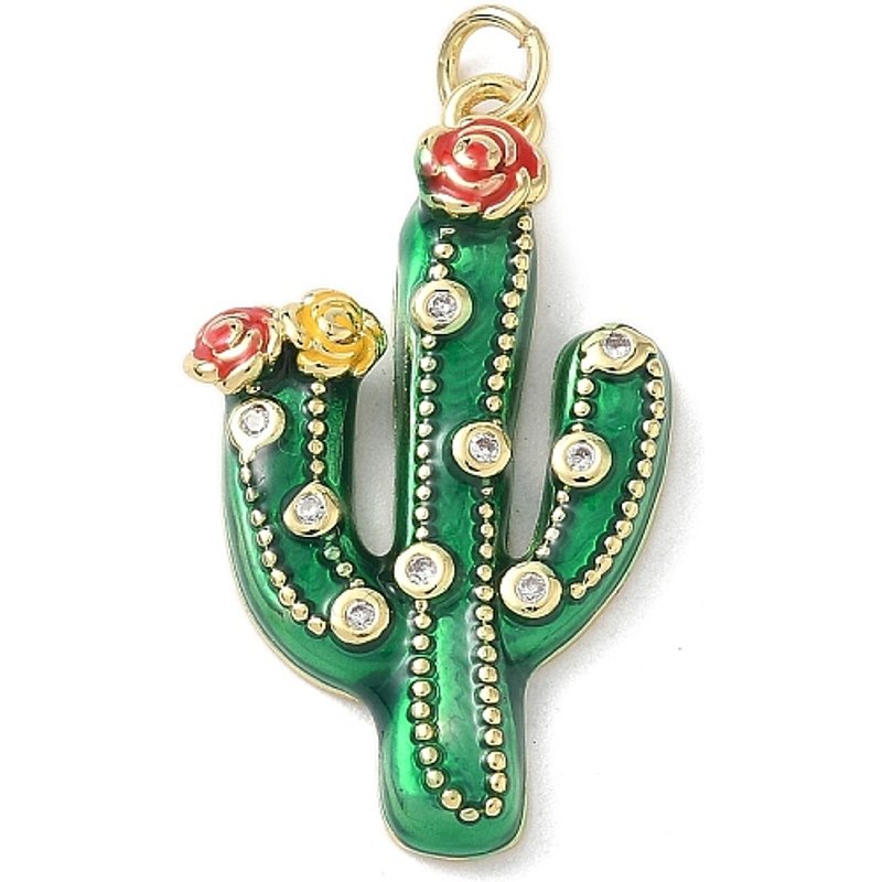Brass Enamel Cactus Shape Charms with 18K Gold Plating — Charms & Pendants