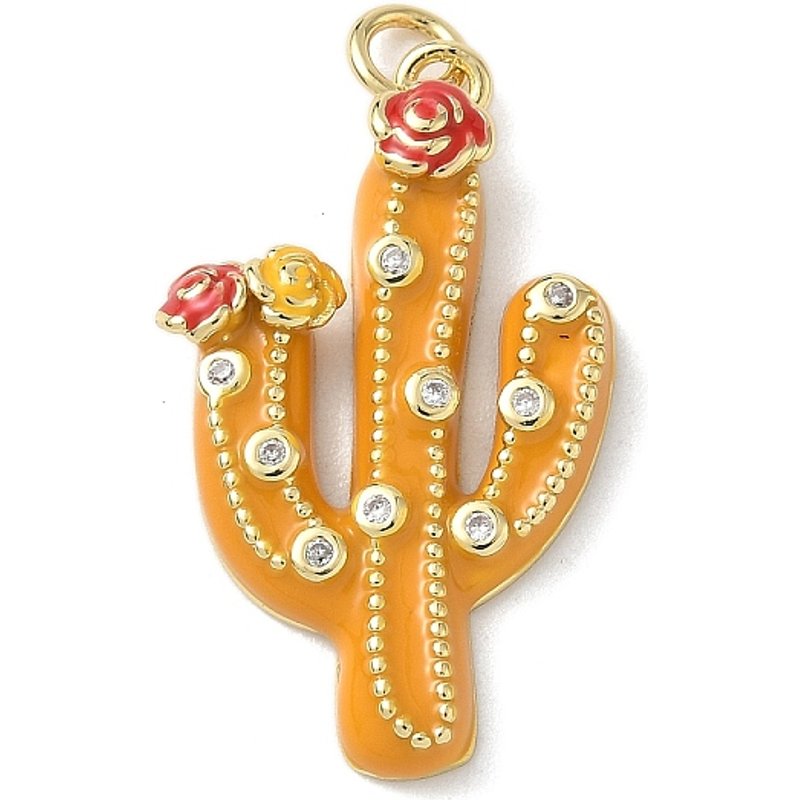 Brass Enamel Cactus Shape Charms with 18K Gold Plating — Charms & Pendants