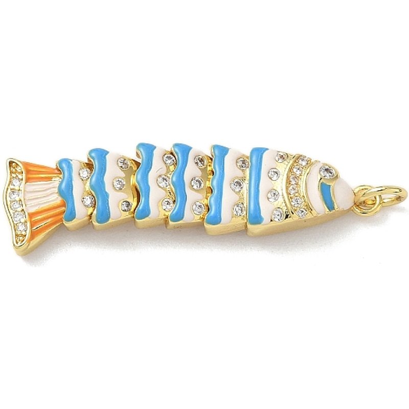 Brass Micro Pave Clear Cubic Zirconia Fish Charms with Jump Rings — Charms & Pendants
