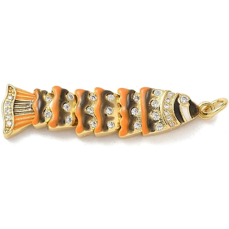 Brass Micro Pave Clear Cubic Zirconia Fish Charms with Jump Rings — Charms & Pendants