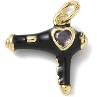 Brass Micro Pave Cubic Zirconia Hair Dryer Charms, 18K Gold Plated