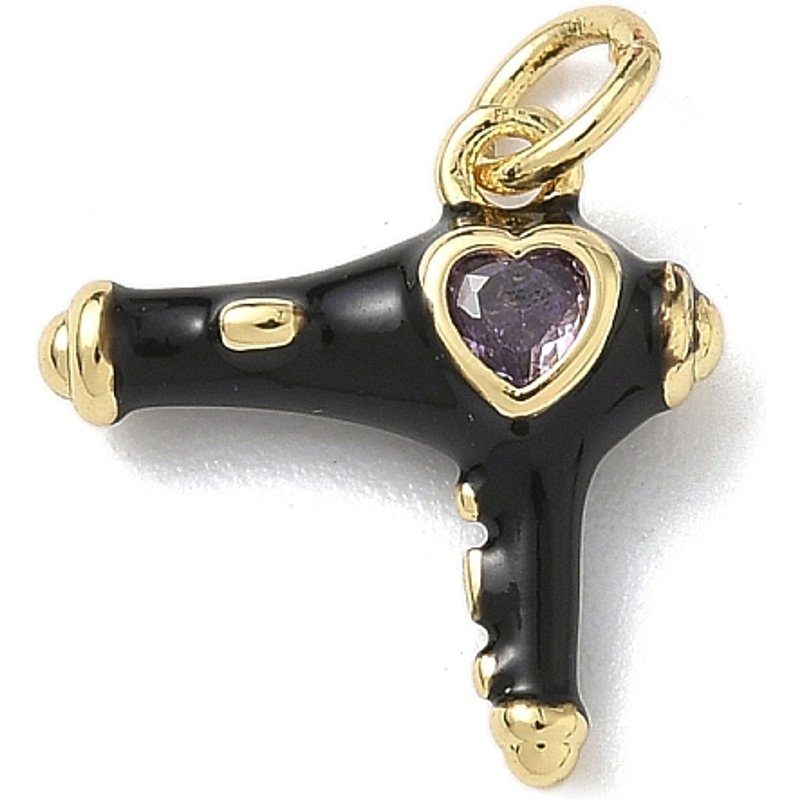 Brass Micro Pave Cubic Zirconia Hair Dryer Charms, 18K Gold Plated — Charms & Pendants