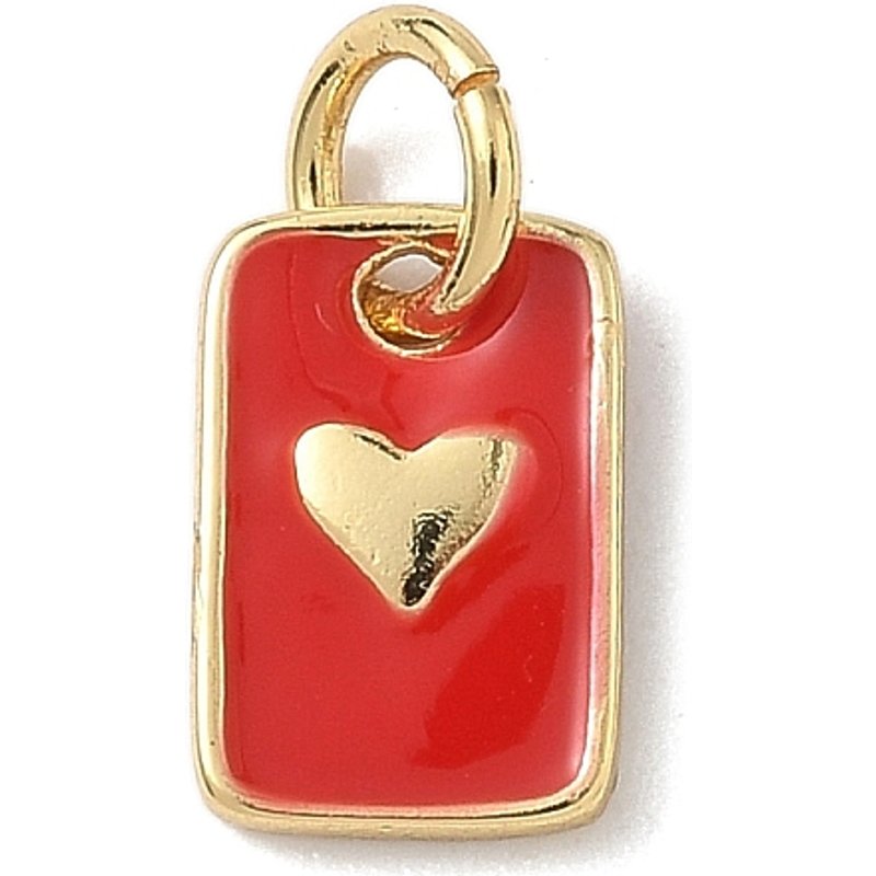 Brass Enamel Rectangle Heart Charms - 18K Gold Plated — Charms & Pendants