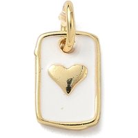 Brass Enamel Rectangle Heart Charms, 18K Gold Plated