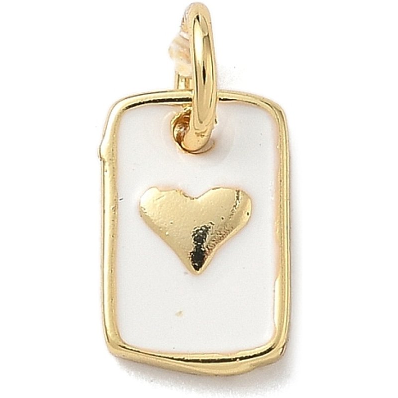 Charm en Émail en Laiton, Rectangle avec Cœur, Plaqué Or 18K — Breloques et pendentifs