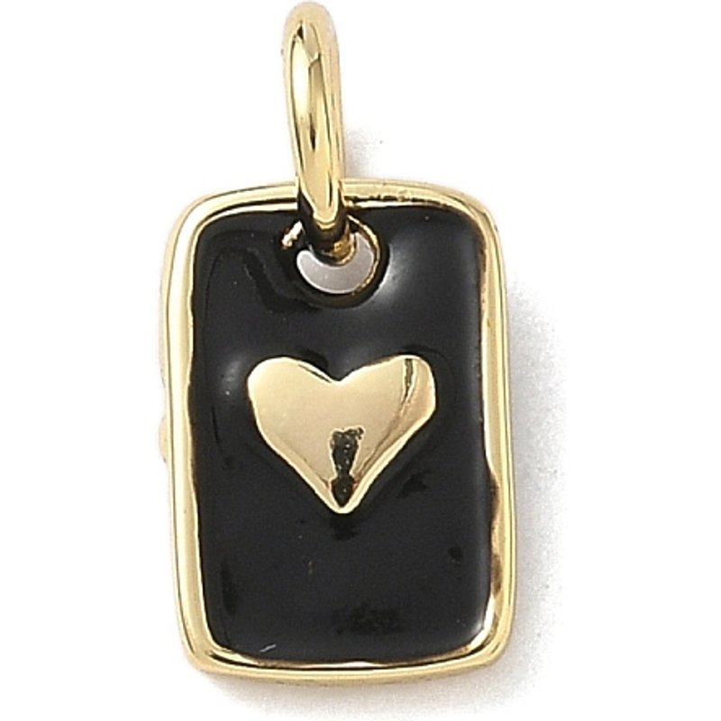 Charms en Émail en Laiton, Rectangle avec Cœurs, Plaqué Or 18K — Breloques et pendentifs