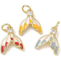Brass Enamel Fishtail Charms with Cubic Zirconia and Jump Rings