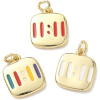 Brass Enamel 11:11 Square Charms with Jump Rings, Gold Plated