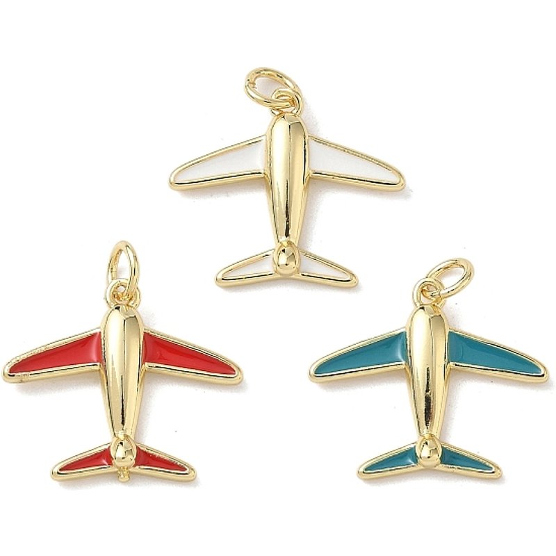 Charm en Émail en Laiton, Avion, Plaqué Or 18K, Sans Cadmium ni Plomb — Breloques et pendentifs