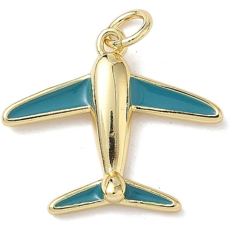 Brass Enamel Airplane Charms, 18K Gold Plated, Steel Blue — Charms & Pendants