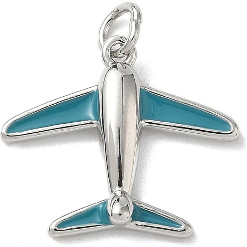 Charms en Émail en Laiton, Avion, Sans Cadmium, Bleu Acier — Breloques et pendentifs