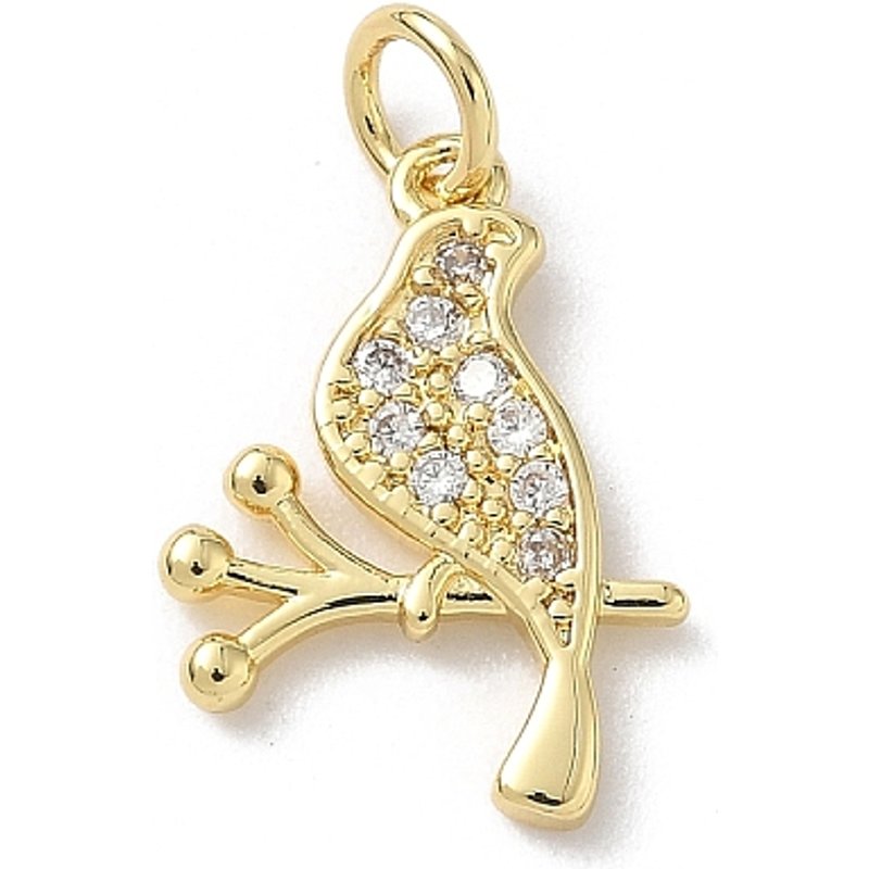 Brass Micro Pave Clear Cubic Zirconia Bird Charms with Jump Rings — Charms & Pendants
