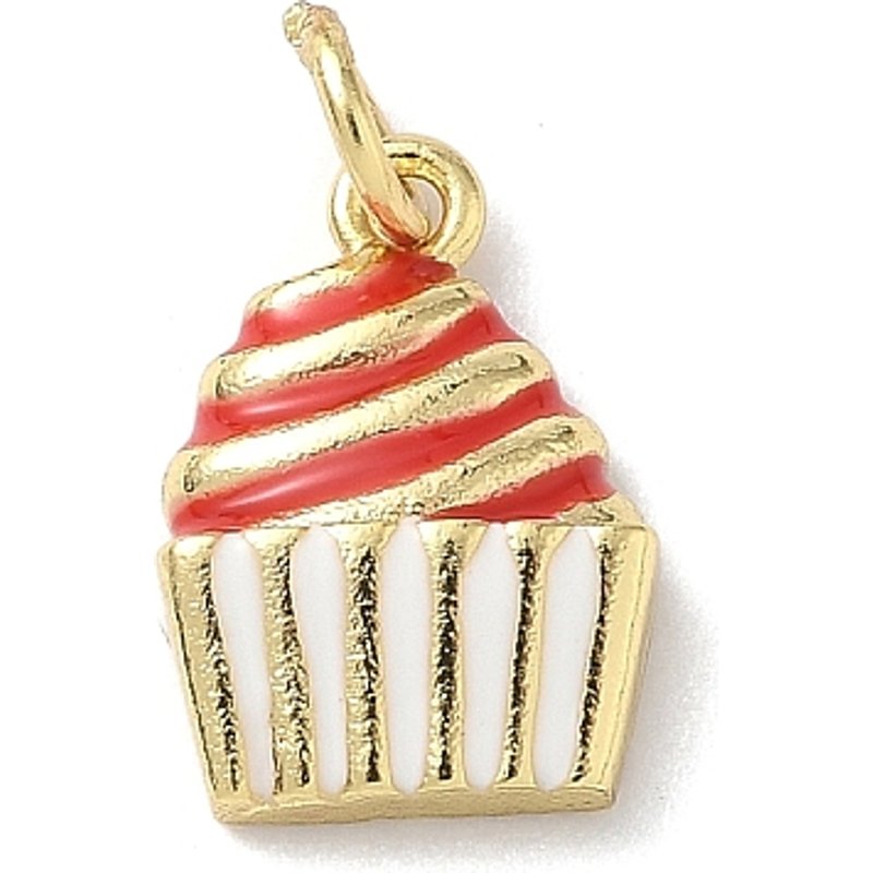 Brass Enamel Cupcake Charms with 18K Gold Plating and Jump Ring — Charms & Pendants