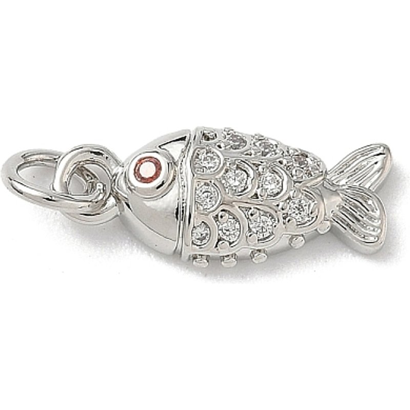 Brass Micro Pave Cubic Zirconia Fish Charms with Jump Ring — Charms & Pendants