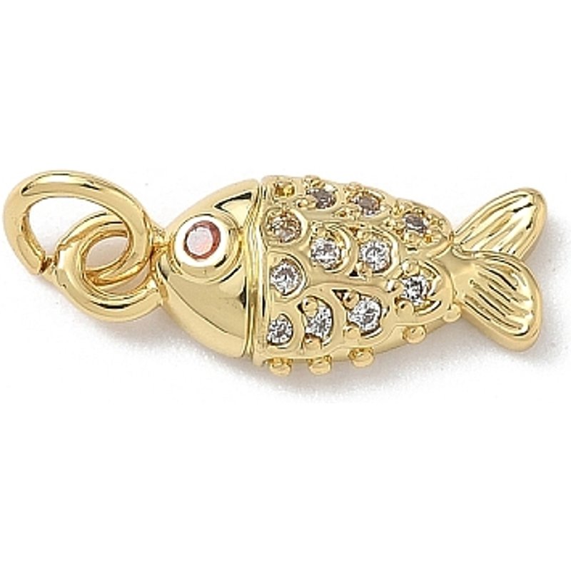 Brass Micro Pave Cubic Zirconia Fish Charms with 18K Gold Plating — Charms & Pendants