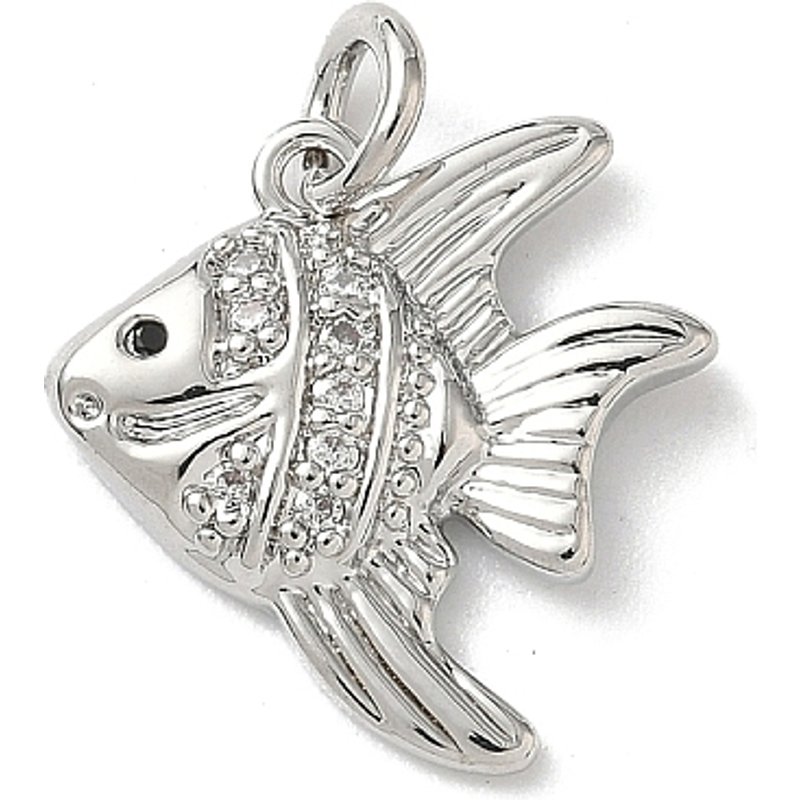 Brass Micro Pave Cubic Zirconia Fish Charms with Jump Ring — Charms & Pendants