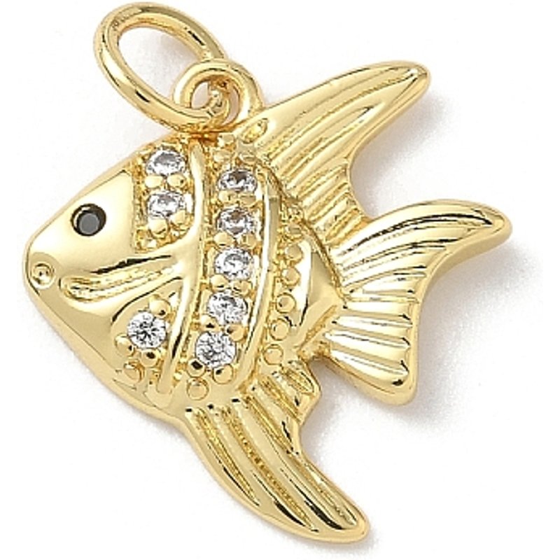 Brass Micro Pave Cubic Zirconia Fish Charms with 18K Gold Plating — Charms & Pendants