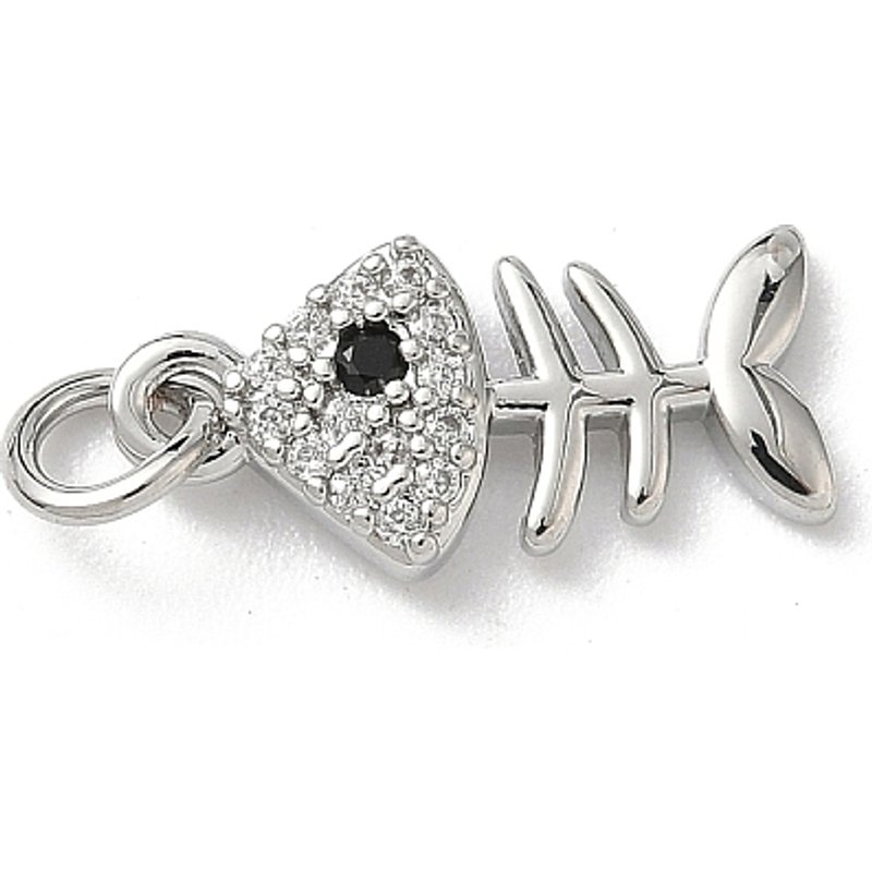 Brass Micro Pave Cubic Zirconia Fish Charms with Jump Ring — Charms & Pendants