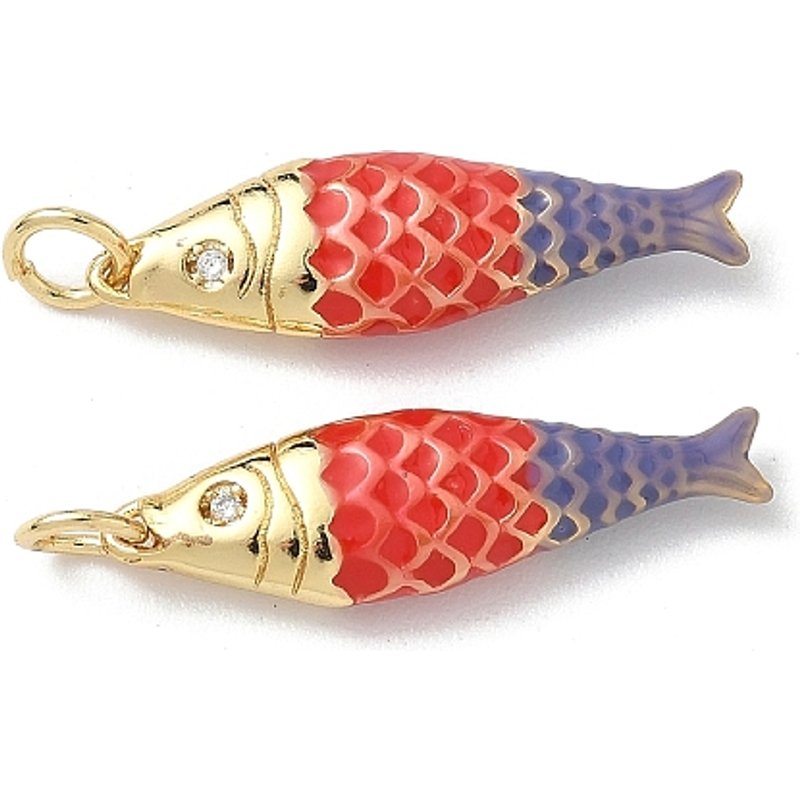 Brass Enamel Fish Pendant with Cubic Zirconia Charms — Charms & Pendants