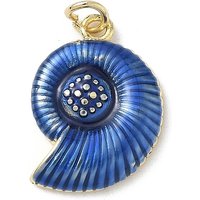 Sea Animals Brass Enamel Pendants, 18K Gold Plated, Blue