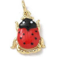 Insect Themes Ladybug Brass Enamel Pendant, 18K Gold Plated