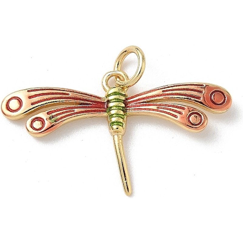 Pendentif en Émail de Thème Insecte Libellule, Plaqué Or 18K — Breloques et pendentifs
