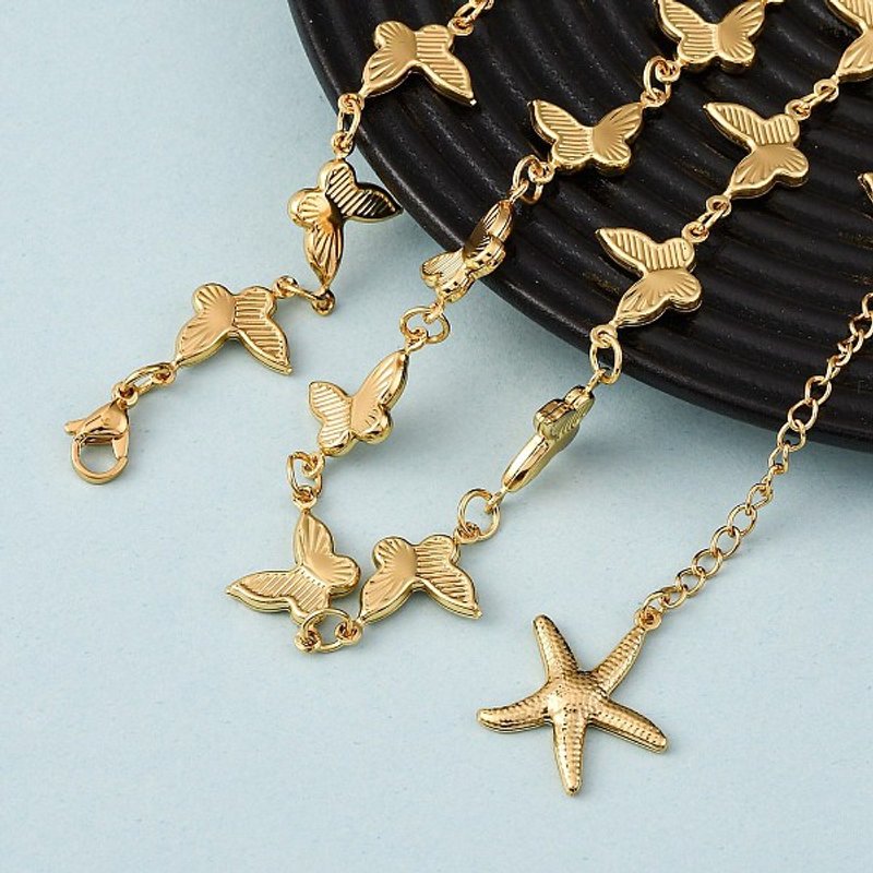Collier en chaîne à maillons papillon en acier inoxydable 304 pour femmes, doré — Collier pendentif