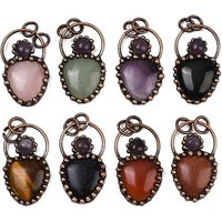 Mixed Gemstone & Amethyst Teardrop Pendants with Brass Settings