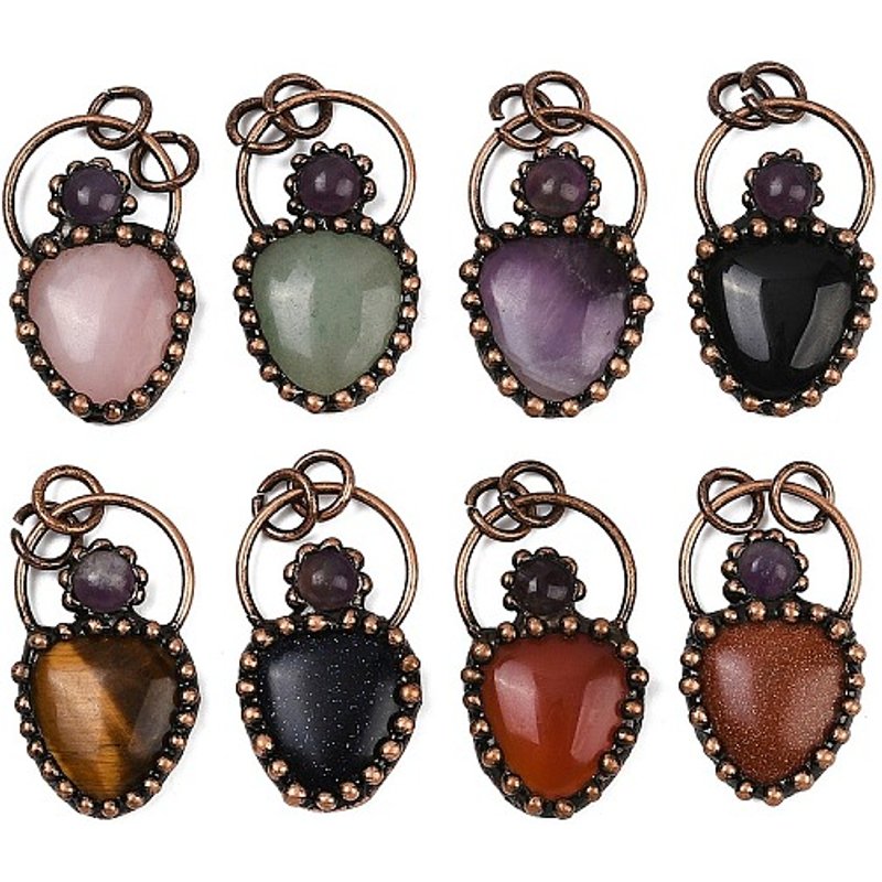 Mixed Gemstone & Amethyst Teardrop Pendants with Brass Settings — Charms & Pendants