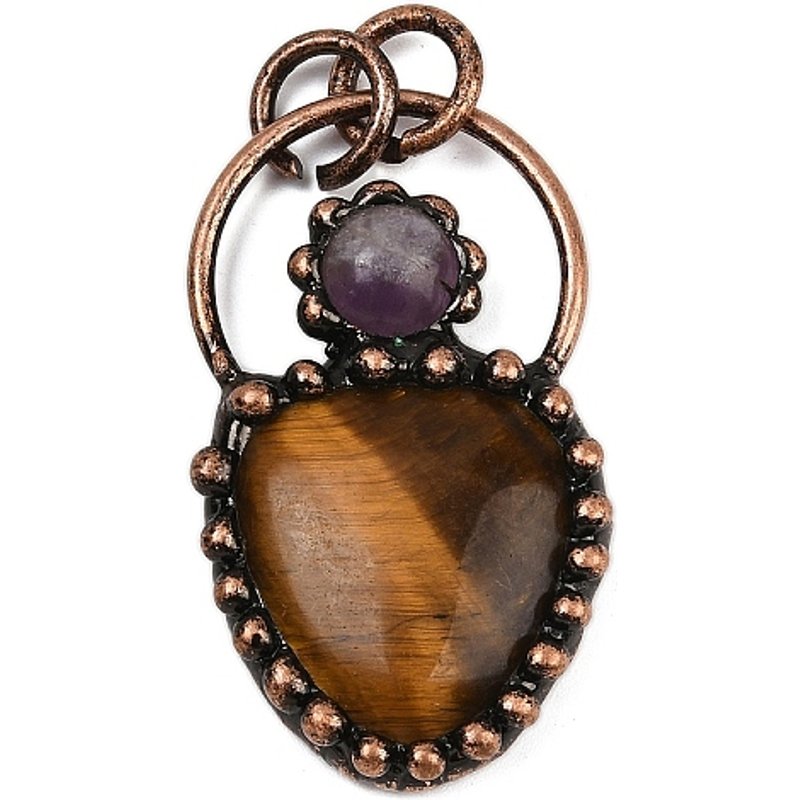 Pendants en Œil de Tigre et Améthyste en Forme de Goutte avec Montures en Laiton — Breloques et pendentifs