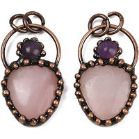 Natural Rose Quartz and Amethyst Teardrop Pendants with Brass Settings — Charms & Pendants