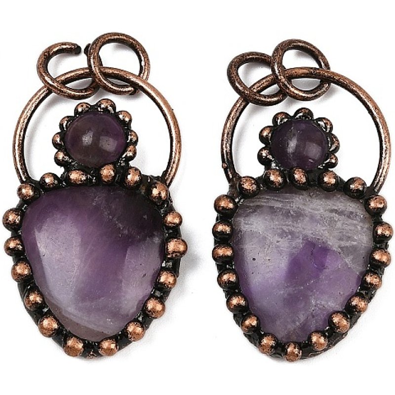Natural Amethyst Teardrop Pendants with Brass Settings — Charms & Pendants