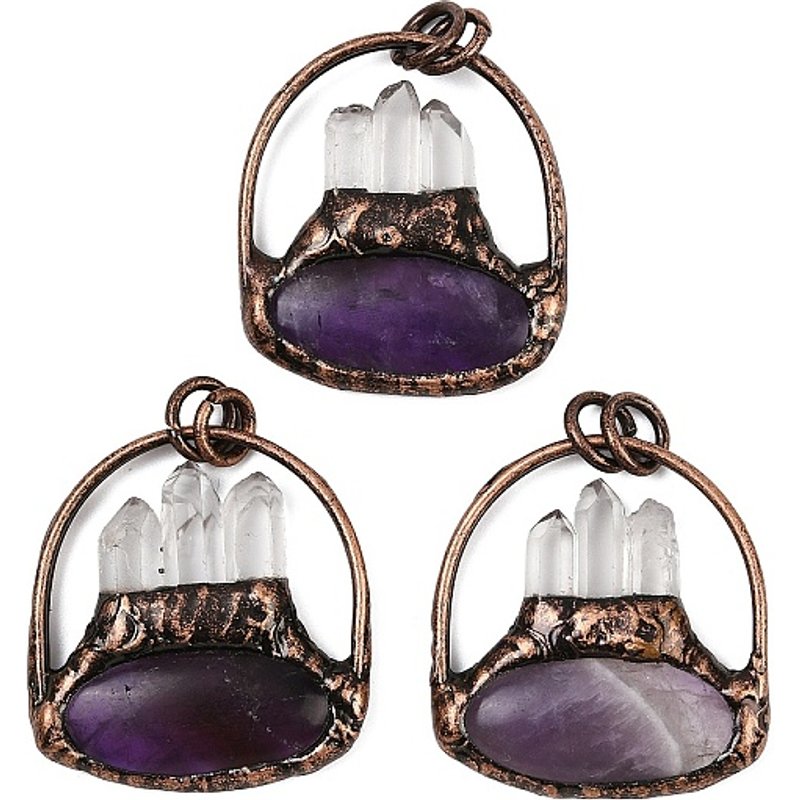 Natural Amethyst and Quartz Crystal Pendants with Brass Settings — Charms & Pendants