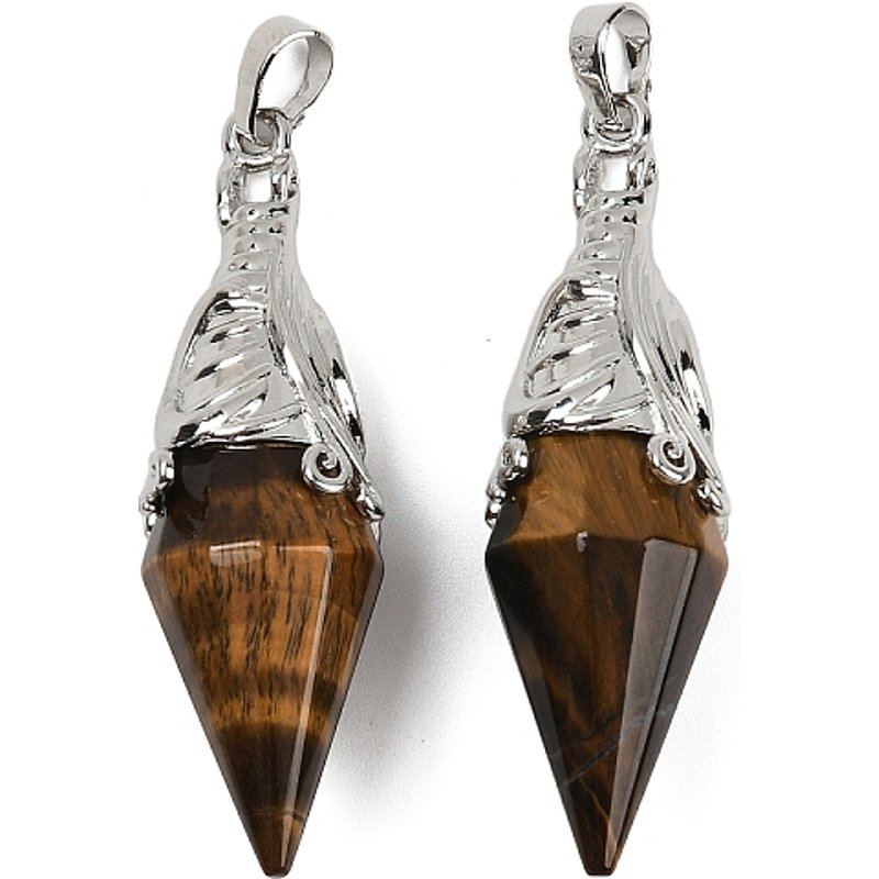 Natural Tiger Eye Faceted Bicone Big Pendants with Brass Findings — Charms & Pendants
