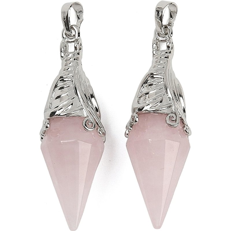 Pendants Biconiques Facettés en Quartz Rose Naturel avec Trouvailles en Laiton — Breloques et pendentifs