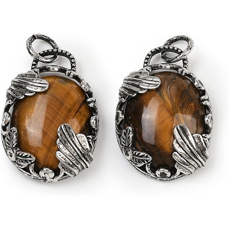 Natural Tiger Eye Oval Charms with Brass Settings — Charms & Pendants