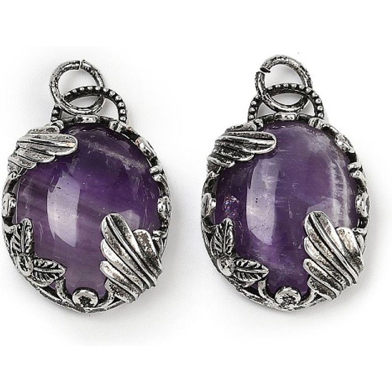 Natural Amethyst Oval Charms with Brass Settings — Charms & Pendants
