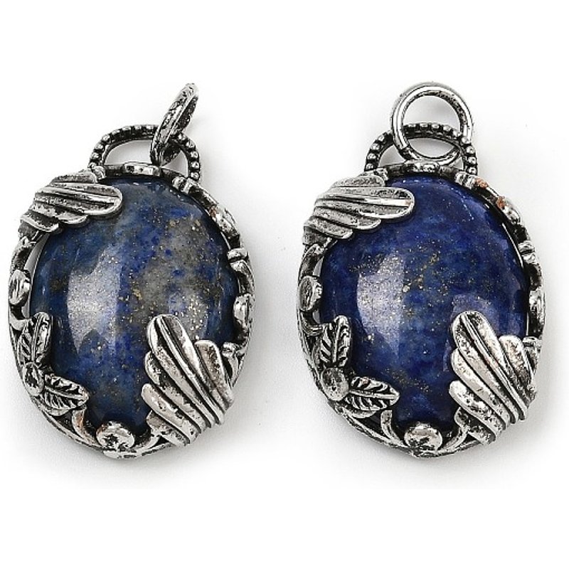 Pendentifs en Lapis Lazuli Teinté, Charms Ovales avec Montures en Laiton — Breloques et pendentifs