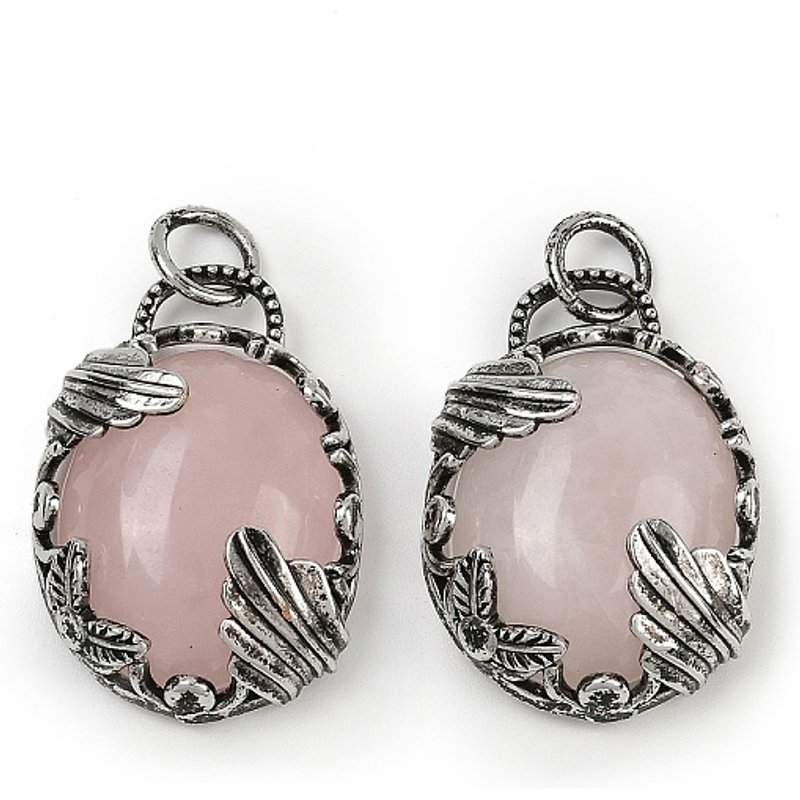 Natural Rose Quartz Oval Charms with Brass Settings — Charms & Pendants