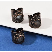 Brass and Natural Labradorite Adjustable Cuff Rings — Costume Jewelry