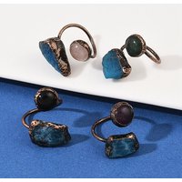 Brass Mixed Gemstone Cuff Ring in Red Copper, Size 7 1/4
