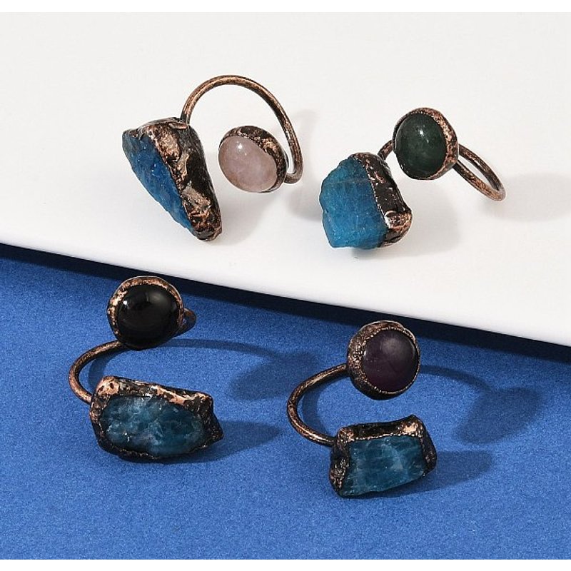 Brass Mixed Gemstone Cuff Ring in Red Copper, Size 7 1/4 — Costume Jewelry