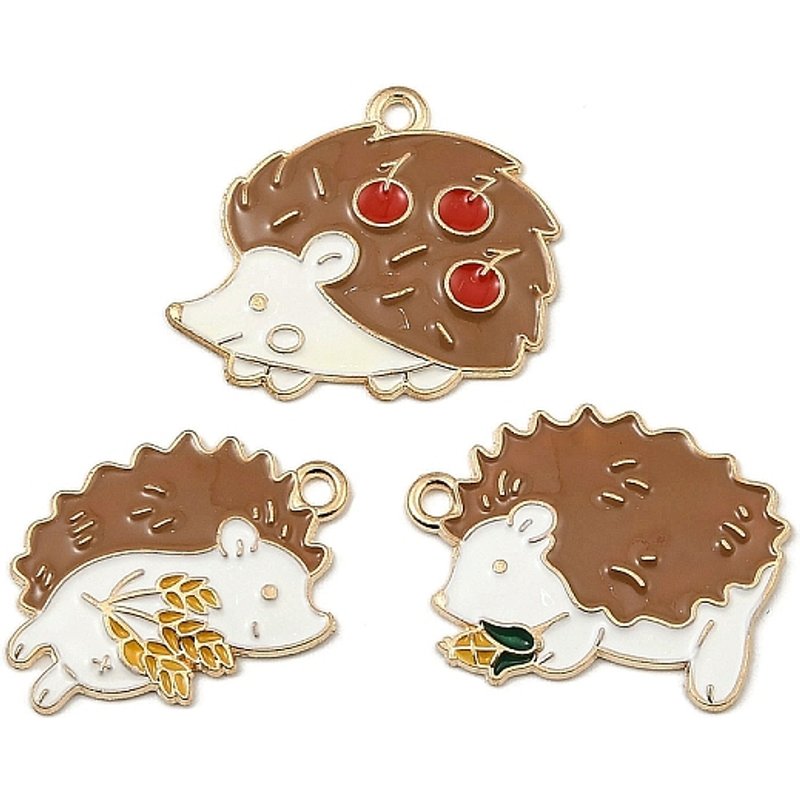 Pendentif en Émail Alliage, Hérisson avec Épis de Blé, Doré, Camel — Breloques et pendentifs