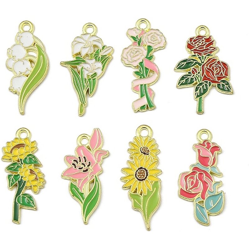 Pendentifs en Émail en Alliage, Fleur, Couleurs Mélangées Dorées — Breloques et pendentifs