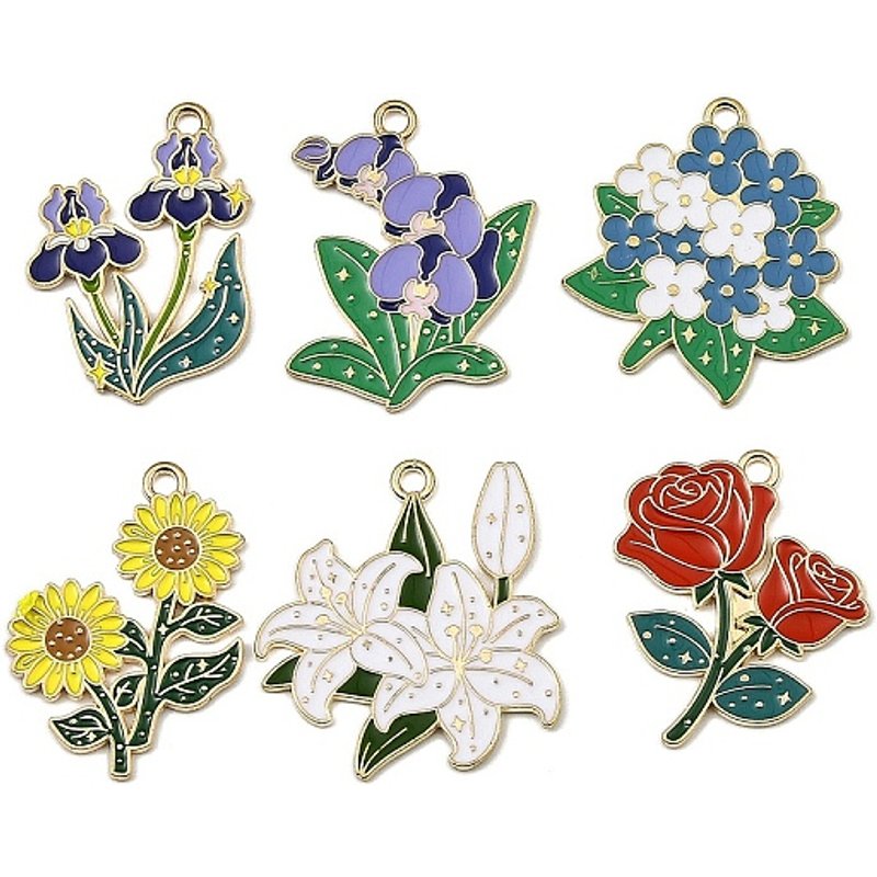 Pendentifs en Émail en Alliage, Fleurs en Couleurs Mélangées — Breloques et pendentifs