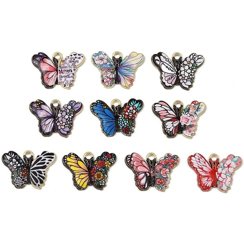 Alloy Enamel Printed Butterfly Charms in Mixed Colors — Charms & Pendants