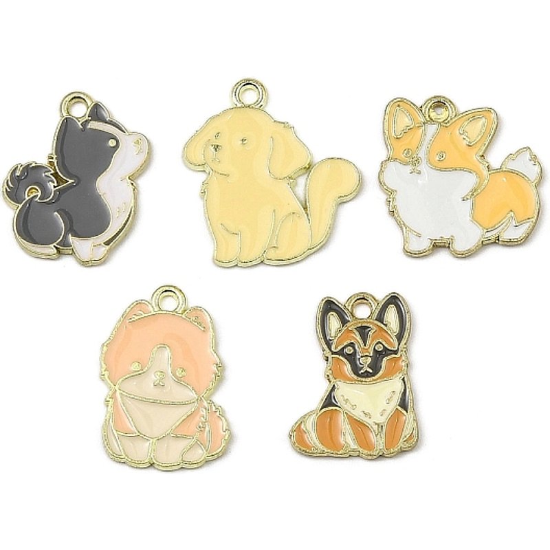 Pendants en Émail Alliage Chien en Couleurs Mélangées Dorées — Breloques et pendentifs