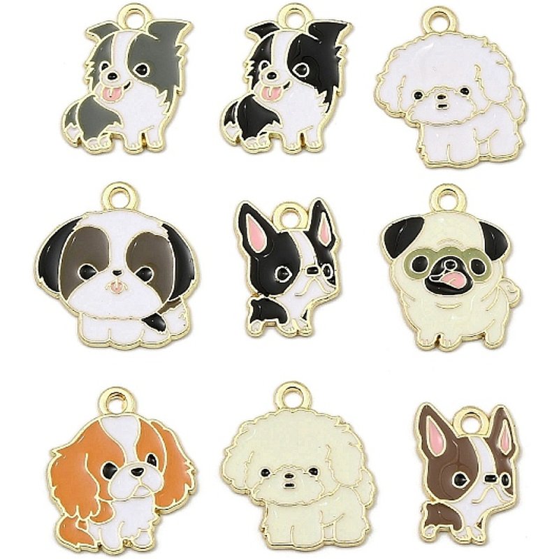 Pendentifs en émail d'alliage, chien, couleurs mélangées dorées — Breloques et pendentifs