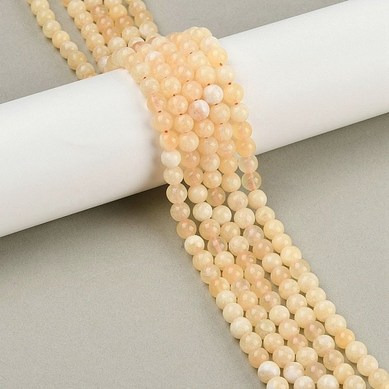 Fil de perles de calcite jaune naturel, rond, 6 mm, trou de 0,9 mm — Perles à bijoux
