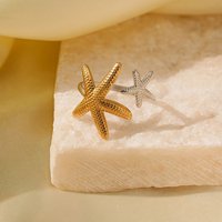 Adjustable Stainless Steel Cuff Rings for Women - Starfish Design